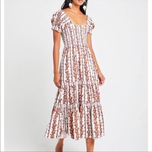 Elegant Brown and White Midi Dress